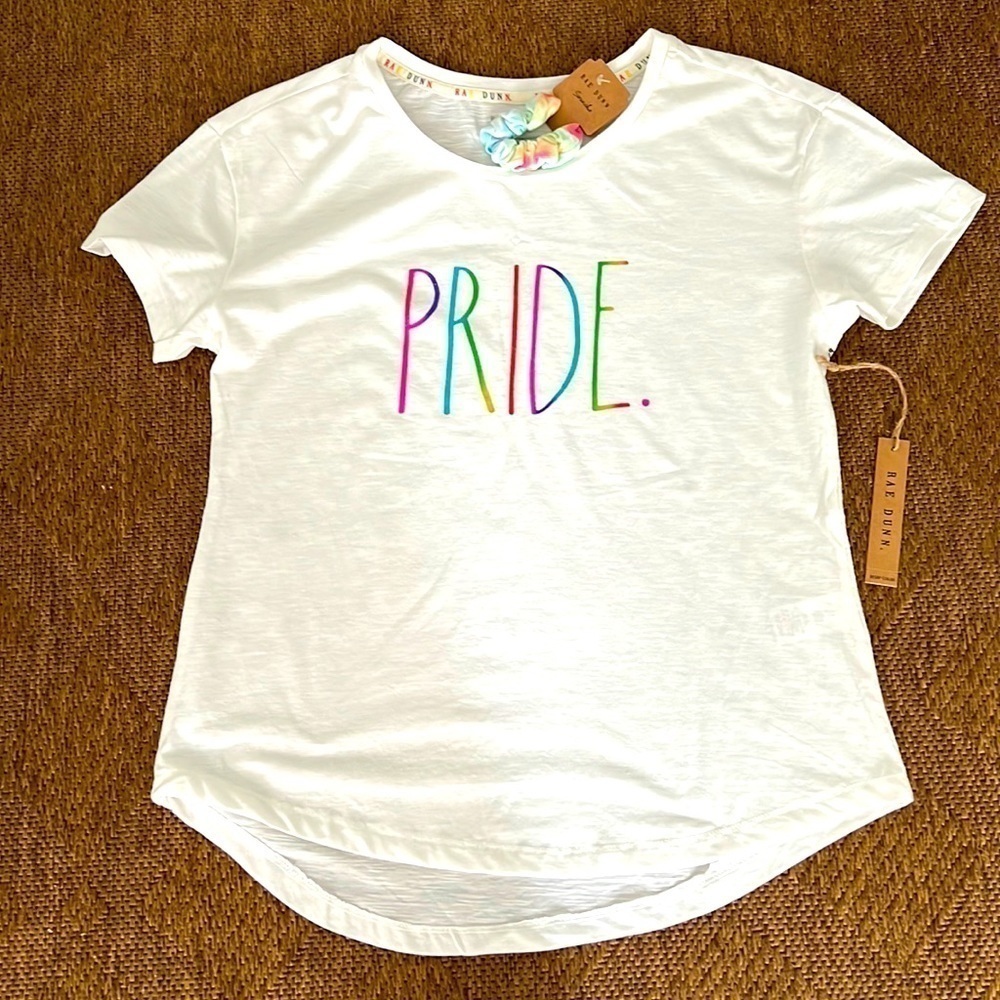 Rae Dunn Rainbow Pride Shirt with Tie Dye Scrunchie NWT Size L